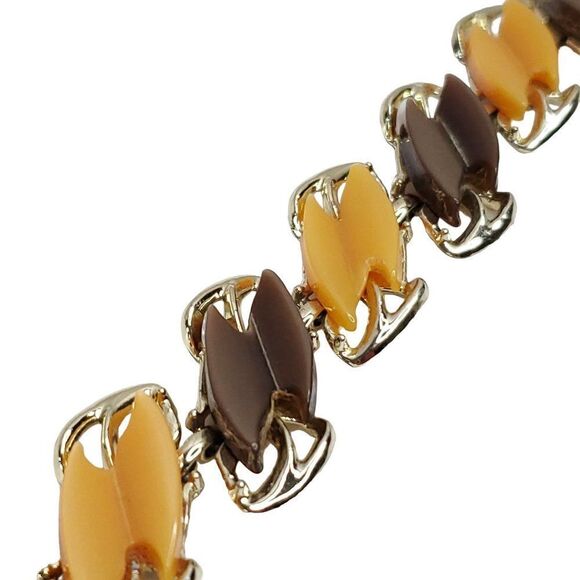 Vtg Chunky MCM Moonglow Lucite Bracelet Earring Set Goldtone Brown Orange - Picture 3 of 8